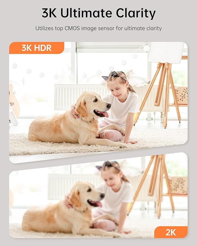 FOSCAM 3K 5MP WiFi Pet Cameras with 2.4GHz Indoor Camera Baby Monitor and 360° Pan Tilt, 2-Way Audio, Support Cloud & SD Card Storage 2 Pack of White