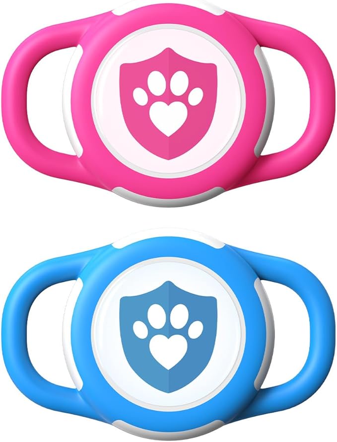 2 Pack Waterproof AirTag Dog Collar Holder for Apple Tracker Rose Red&Blue