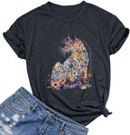 Womens Vintage Graphic Tee Shirt Cat Print Short Sleeve Loose Tunic Tops Gothic Oversized Punk Baggy Shirts