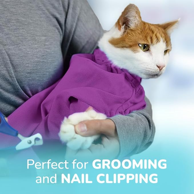 Cozy Comfort Carrier - Small Lavender Cat Carrier Soft, Cat Restraint Bag and Cat Sling Carrier for Grooming, Vet Visits, Medication Administration, Dental Care, and Nail Trimming