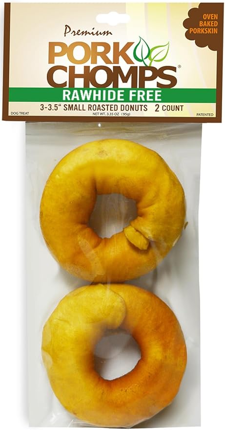 Pork Chomps Roasted Pork Skin Dog Chews, 3-inch Donuts, 2 Count