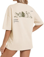 Cute Cat Graphic Tees for Women Harajuku Shirt Letter Printed Oversized T Shirts Aesthetic Casual Baggy Tshirts…