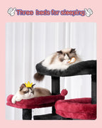 Cat Tree for Indoor Cats Large Adult, 74" Cat Tower for with 3 Big Platforms, 2 Baskets, 2 Condos, Multi-Level Cat Scratching Posts, Black and Red GCT030BR