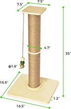 TINYBEAST Wooden Cat Scratching Post, Sturdy 35'' Tall Natural Sisal Cat Scratcher with Thick Solid Wood Base for Adult Cats Indoor, Jumbo Durable Stable Cat Scratcher Tower