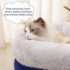 Cat Bed for Indoor Cats,Round Cat Bed for Small Pets,Washable Pet Bed with Non-Skid Bottom,Pet Bed for Puppy and Kitty,19 Inches,Navy