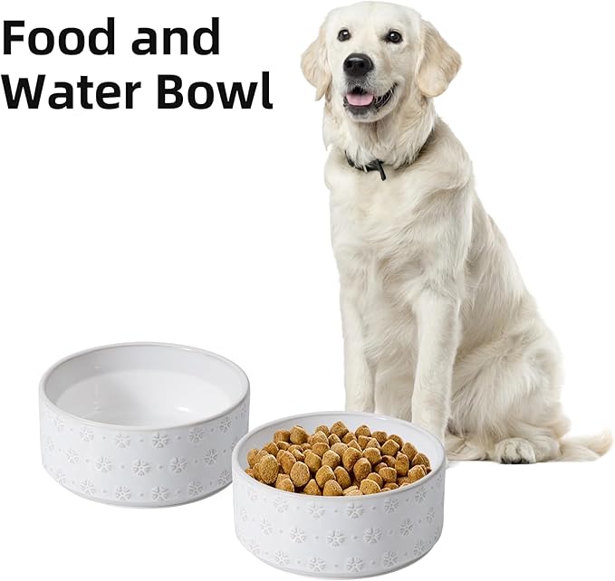 8.2inch Ceramic Dog Bowl, Food and Water Bowl for Large Breed Dog, Pet Bowl for Replacement (Single Bowl, Arctic White)