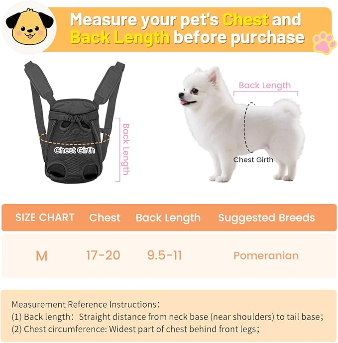 Inspack Dog Cat Backpack Carrier, Carrier Backpacks for Small Medium Dogs, Pet Dog Front Chest Carriers Backpack, Puppy Carrier Sling Backpack, Holder Papoose for Baby Cat Body【Medium Size】