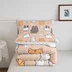 Erosebridal Cute Kitten Comforter Set Kawaii Cat Bedding Set King, Lovely Pet Bedding Sets & Collections Red Love Print Down Comforter, Animal Themed Bed Set Kids Room Decor 3pcs with 2 Pillowcases