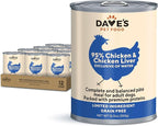 Dave's Pet Food Grain Free Wet Dog Food (95% Chicken & Chicken Liver), Made in USA Single-Source Protein, Limited Ingredients, 12.5 oz Cans (12 Pack)