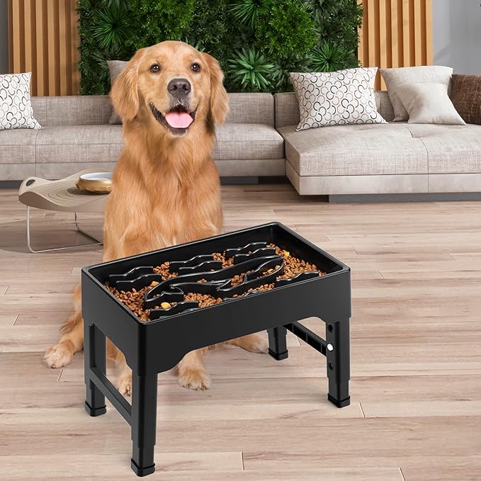 Elevated Slow Feeder Dog Bowls, 9 Cups Raised Dog Slow Feeder Bowls Large Breed with 4 Adjustable Heights Pet Food bowl Stand, Non Slip Anti Gulping sow eating dog bowl for Medium & Large Breed
