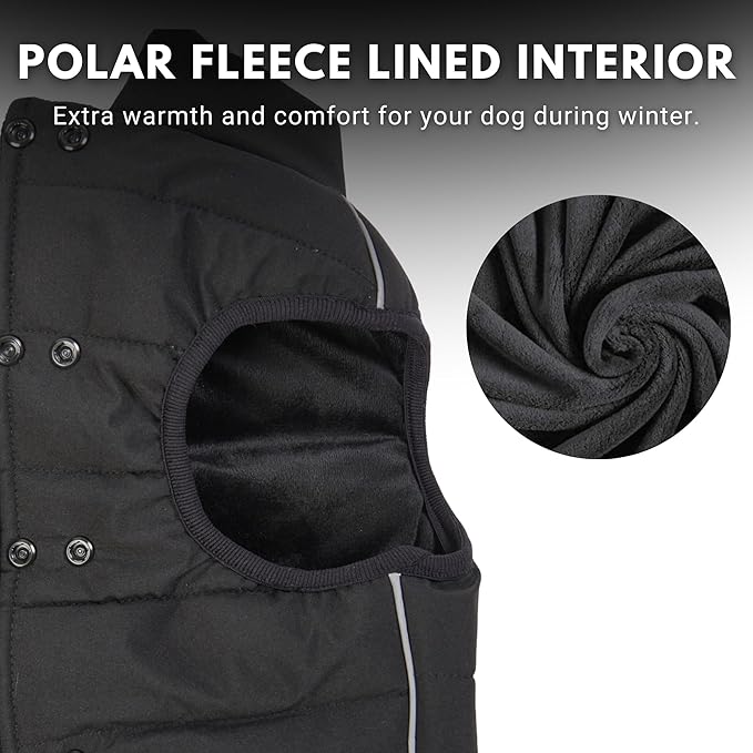 Spark Paws Dog Winter Jacket, Water-Resistant Coat, Warm Reflective Windproof Fleece-Interior, for Medium and Large Dogs - Black - 4XL