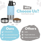 Stainless Steel Insulated Water Bottle with 2 Removable Water Bowls for Dogs – Leak-Proof Portable Dog Water Bottle - Travel Accessories for Dogs - 32oz - Blue