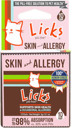Licks Pill-Free Cat Skin & Allergy - Omega 3 Allergy Relief - Cat Vitamins & Supplements for Itchy Skin - Turmeric Supplement - Gel Packets - 10 Use