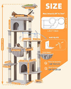 Taoqimiao 83In Heavy Duty Cat Tree, Suitable 20lb+ Large Cats, XXL-Cat Tower for Indoor Cats Large Adult, 2 Luxurious Cat Cando with 8 Scratching Posts,Oversized Metal Hammocks, Light Gray MS032W
