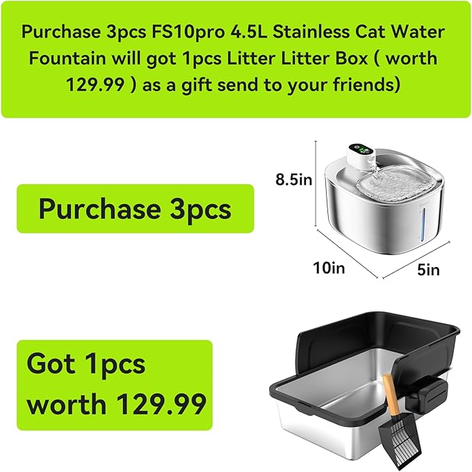 Cat Water Fountain Stainless Steel,152oz/4L Wireless Pet Fountain Battery Operated,Quiet Filtered Pet Water Fountain,Automatic Water Bowl for Cats Dogs with Motion Sensor 5 Filters