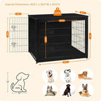 DWANTON Dog Crate Furniture with Cushion, Wooden Kennel Table with Double Doors, Indoor Dog House, Extra Large Size, 43.3" L, Black