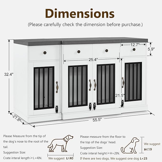 MCombo Wooden Dog Crate Furniture with 4 Drawers and 4 Lockable Doors, Pet Kennel TV Stand for Medium/Large Dogs 1872 (White and Grey)