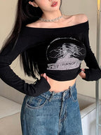 Xineicy Women's Y2K Long Sleeve Henley Tops Casual T-Shirts for Women Slim Fit Vintage Graphic Crop Tops