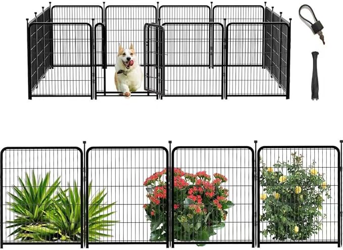 Outdoor Dog Playpen 40inch 14 Panels, Puppy Playpen Indoors, Metal Dog Pen Heavy Duty Pet Puppy Exercise Pen for Rv Camping Garden Yard, Wide Door Low Threshold Pet Fence Total 31 Ft Long