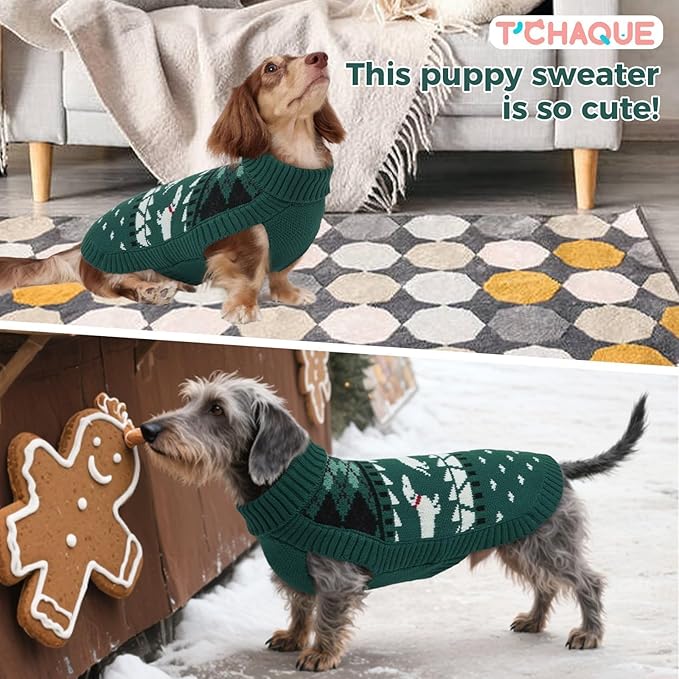 Ultra-Soft Turtleneck Mini Dachshund Sweater, Winter Christmas Knitted Dachshunds Vest Sweaters for Small Dog, Pullover Weiner Clothes for Girls Boys Dogs, Weenie Outfit for Miniature Dogs(Green, XS)