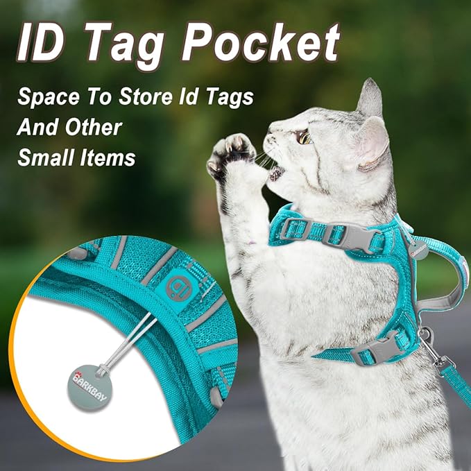 Cat Harness and Leash Set for Walking Escape Proof for Small Large cat Kitten Harness with ID tag Pocket (Blue,S)