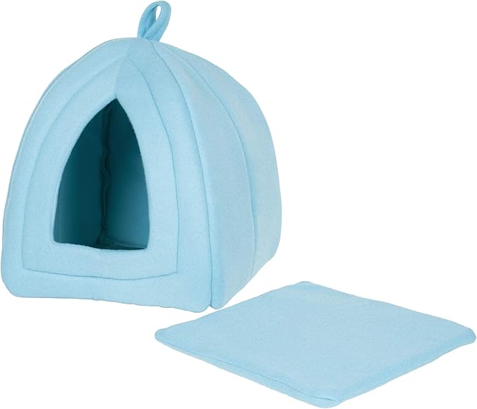 Cat House - Indoor Bed with Removable Foam Cushion - Pet Tent for Puppies, Rabbits, Guinea Pigs, Hedgehogs, and Other Small Animals by PETMAKER (Blue)