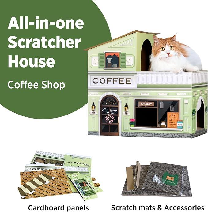 SMILE PAWS Cat Beds for Indoor Cats, Cardboard Cat House with Scratchers, Coffee Shop, Large Sturdy Cat Furniture Condo Cave Tent, Easy to Assemble Pet Toys Accessories Stuffs, Bunny Small Animals