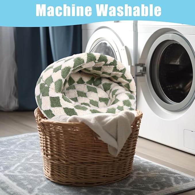 Dog Beds for Small Dogs, Cat Bed Cave, Washable Cute Cat Bed, Cozy Nook Pet Bed for Dogs or Cats, Anti-Slip Puppy Bed Fits up to 12 lbs Pets(Grid Green, 20" x 20")