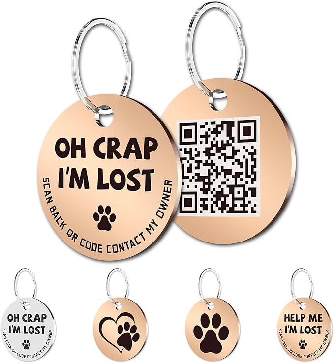 MYLUCKYTAG Stainless Steel QR Code Cat Tags - Online Profile, Scan QR for Instant Pet Location Alerts