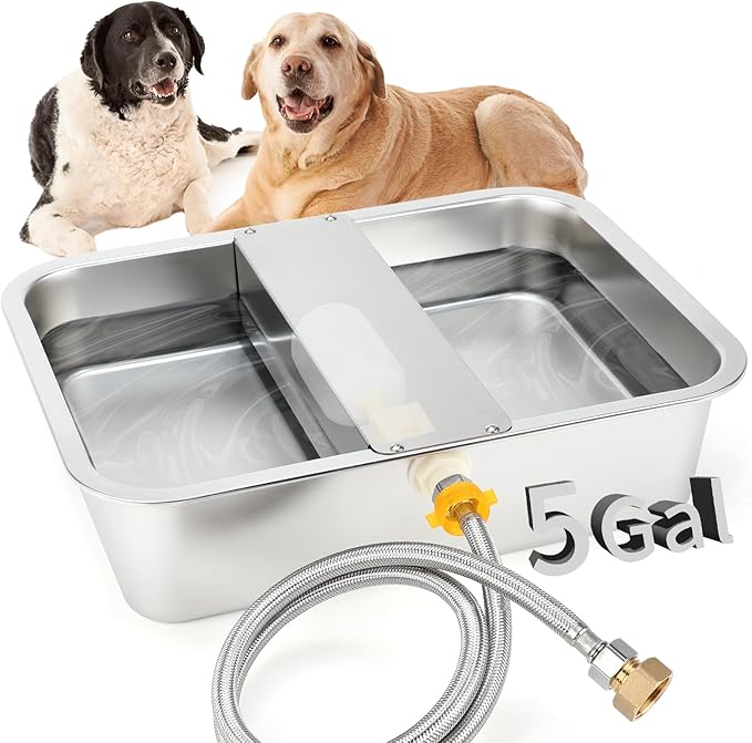 BWOGUE 5 Gal Automatic Dog Water Dispenser for Large Dogs Stainless Steel Outdoor Water Bowl Large Breed Self Filling Dog Waterer Feeder for Dogs Cat Chicken Livestock
