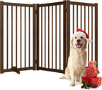 36" H Freestanding Dog Gate, Solid Wood Foldable Pet Gate with Support Feet, Wooden Tall Dog Gate for Doorway, Stairs & Indoor Use, 60" Wide Expandable Pet Fence, 3 Panels, Walnut