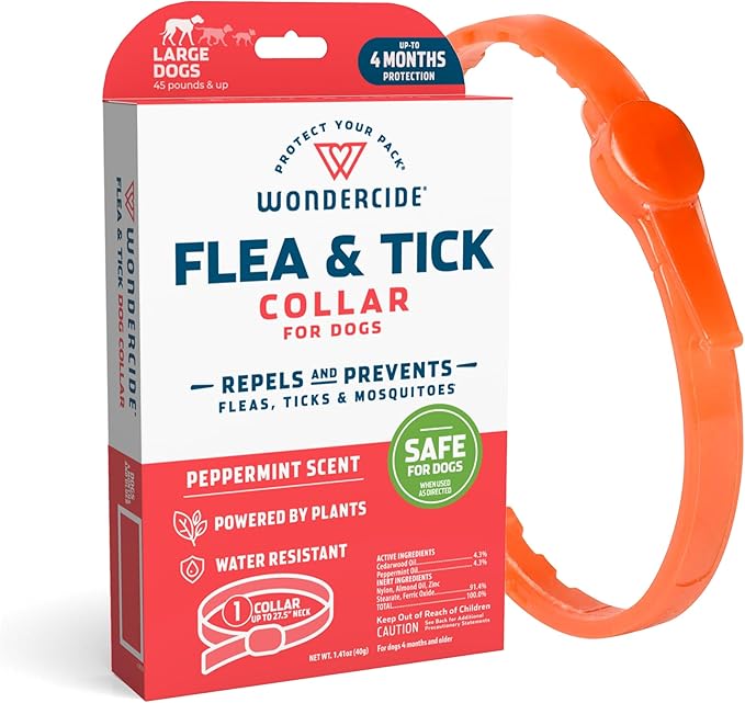 Wondercide Dog Collar - Flea, Tick, and Mosquito Repellent for Dogs - with Natural Essential Oils - Up to 4 Months Protection - Large