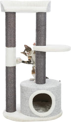 TRIXIE Pilar Cat Scratching Post 39.4 Inch - with Durable Sisal Rope (Gray) and Condo, Two Platforms, Top Platform with Backrest & Dangling Cat Toy - in Gray