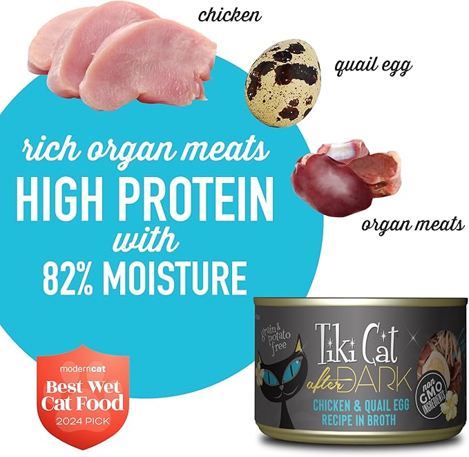 Tiki Cat After Dark, Chicken & Quail Egg, High-Protein and 100% Non-GMO Ingredients, Wet Cat Food for Adult Cats, 5.5 oz. Can (8 Count)