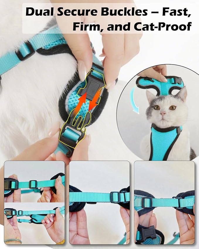 Luxelle 2 Pack Escape-Proof Cat Harness and Leash Set for Walking – Adjustable No Pull Soft Vest with Easy-Wear Buckle, Reflective Straps, Breathable Mesh – Outdoor Travel Harness for Cats & Kittens
