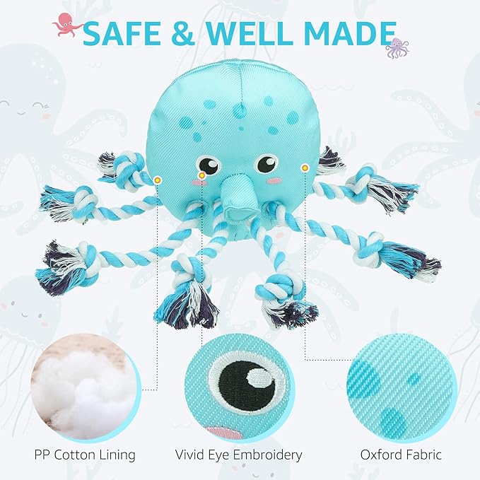 SCENEREAL Dog Water Toy for Small Medium Dogs- Floating Dog Toys Squeaky Toys for Pool Fetch, Octopus Shape Durable Rope Interactive Pet Chew Toy Summer Outdoor Interactive Play