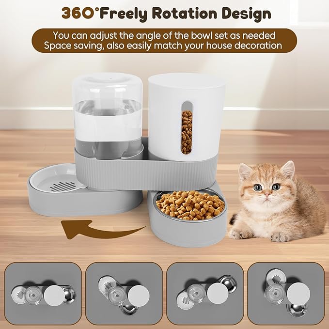 2 in 1 Automatic Dog Feeder and Water Dispenser,All-in-One Gravity 2.6L Pet Waterer, 2.4L Pet Feeder for Small Medium Cats Dogs