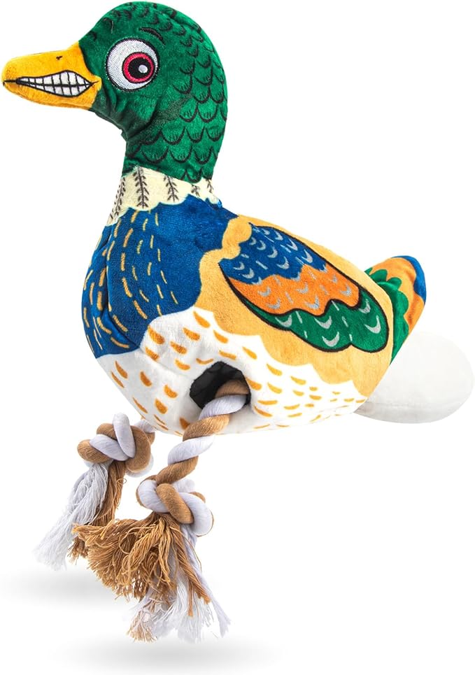 Squeaky Egg Duck Dog Toy with Crinkle Wings & Rope Legs - Interactive Plush Pull Game for Small to Medium Dogs, Gentle Chew Safe Design