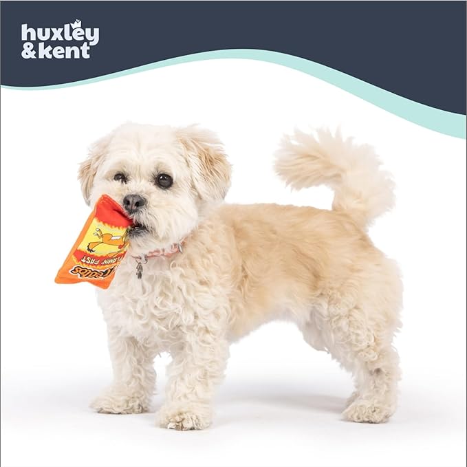 Huxley & Kent Funny Dog Toy w/Squeaker – Power Plush Squeaky Dog Toys for Small Dogs – Durable Small Stuffed Animal for Indoor Play & Fetch - Tiny Tuff Treatos Snacks