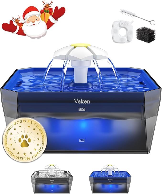 Veken Award-Winning Small Pet-Friendly Cat Water Fountain with Quiet Pump, Easy to Clean & Assemble, 50oz Mini Pet Water Dispenser Gifts for Christmas, Cats, Dogs and Small Animals, Blue