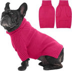 IECOii Dog Sweaters for Medium Dogs Girl Boy,Holiday Knit Doggy Sweatshirt with Sleeve,Turtleneck Thick Warm Dog Sweaters for Winter,Pullover Knitwear for French Bulldog,Boston Terrier (Rose red, L)
