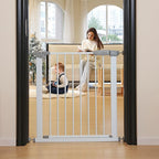 29"-57" Baby and Pet Safety Gate, 30" Tall Metal Walk-Thru Gate for Doorways & Stairs, Easy One-Hand Open, Dual Lock (White, 29" W x 30.5“H)