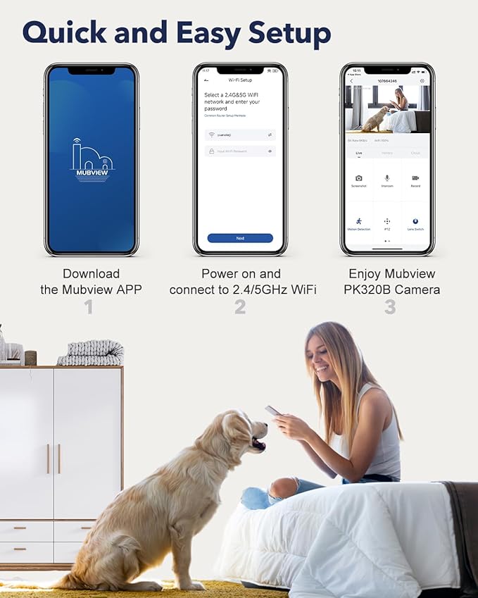 Indoor Security Camera 2K, Pet Camera with Phone App, WiFi Cameras for Home Security Camera for Dog/ Baby Monitor/Elder Pan Tilt, 5/2.4GHz, 24/7, 2-Way Talk, Human Detection, Motion Tracking, Cloud