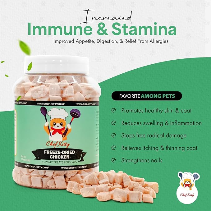 Freeze-Dried Chicken Treats for Cats & Dogs – 100% Human Grade, Single Ingredient, High-Protein, Healthy Snack – No Additives or Preservatives – 7.7oz - Inspected & Tested in USA