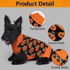 KYEESE Halloween Dog Sweater with Leash Hole Cute Pumpkin Design Winter Warm Turtleneck Cozy and Comfortable Orange Knitwear for Small Dogs Boy Fall Holiday Apparel Halloween Doggy Sweater, Large