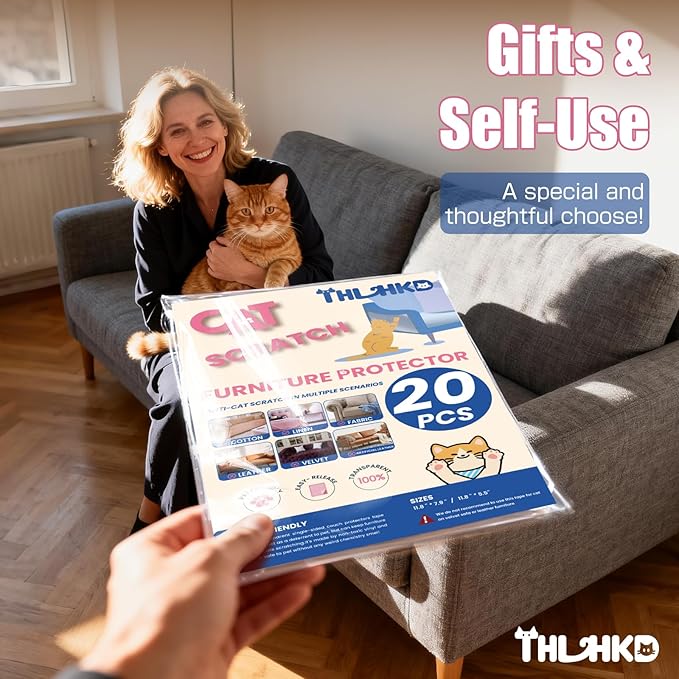 20PCS Cat Scratch Furniture Protector, Couch Protectors Tape from Cats Claws Scratching, Single Sided Clear Sticky Sheets Proof Clawing Sofa Corner Protection Cover Anti Scratch for Furniture