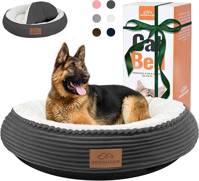 30in Dog Bed Sofa for Small/Medium/Large Dogs, Machine Washable Supportive Foam Pet Couch with Washable Removable Mat and Non-Slip Bottom, Pet Cuddler for Indoor/Outdoor/Car/Cage, Dark Grey