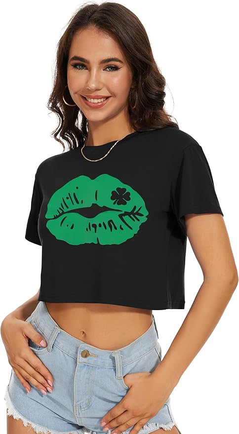 Womens Summer Crop Tops Short Sleeve Round Neck T-Shirts Loose Fit Casual Blouse