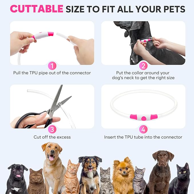 Light Up Dog Collar - Waterproof LED Pet Collar Rechargeable, TPU Cuttable Glow in The Dark Dog Lights for Night Walking (Pink)