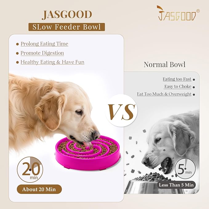 JASGOOD Slow Feeder Dogs Bowl for Large Medium Dogs,Anti-Gulping Pet Slower Food Feeding Bowls Stop Bloat,Preventing Choking Healthy Design Dogs Bowl, R-rose red
